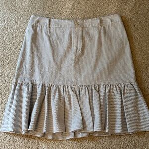 A-Line Striped Ruffle Hem Skirt in Ivory and Light blue